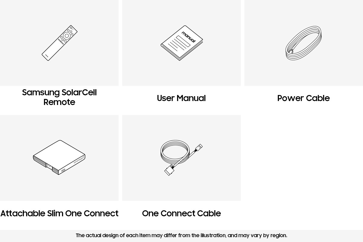 Samsung 2024 Neo QLED 8K QN900D อุปกรณ์เสริมที่มีให้ ได้แก่ Attachable Slim One Connect และรีโมทคอนโทรล