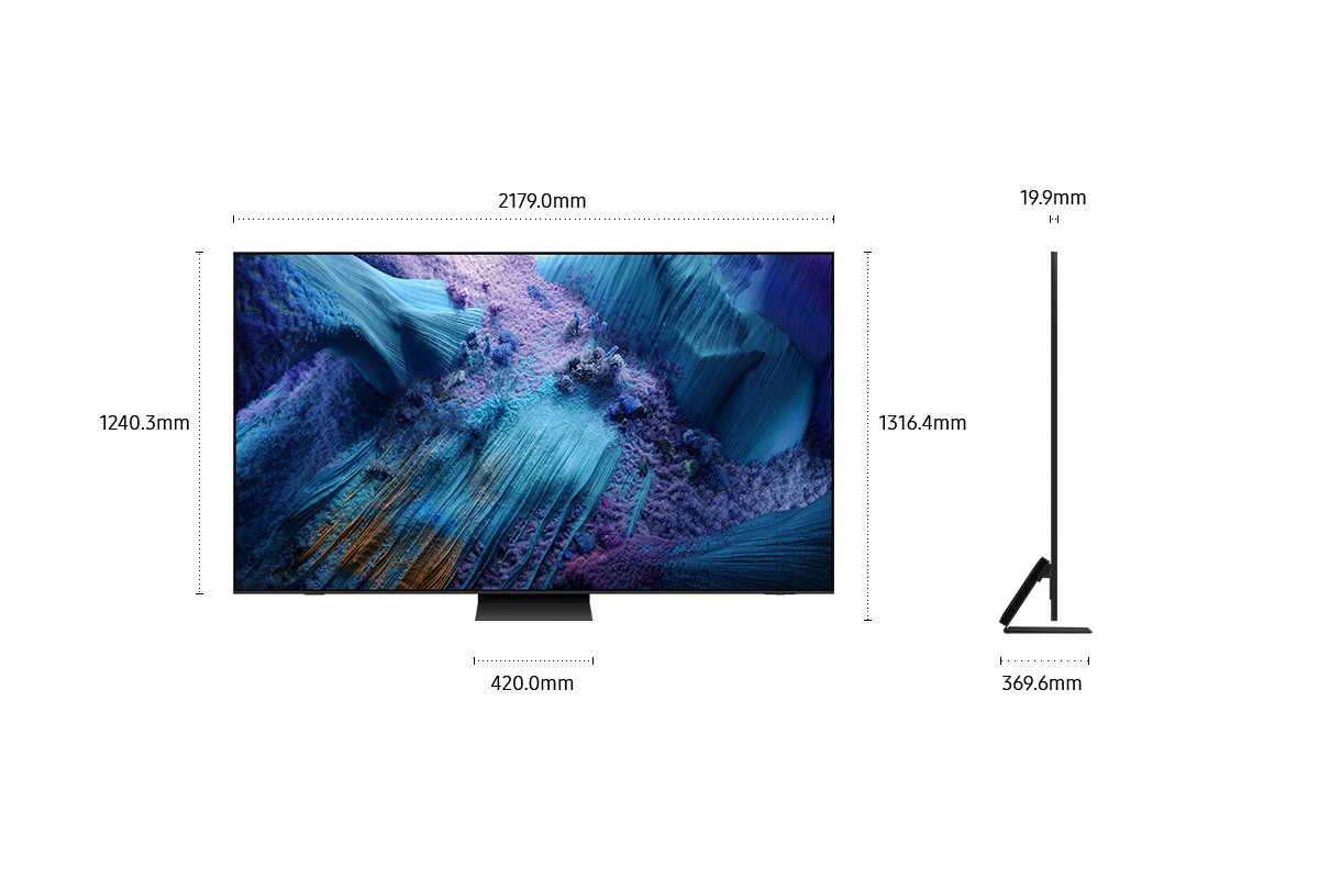 [ขนาดหน้าจอ Sáms~úñg Ñ~éó QL~ÉD QÑ~990F เท่านั้น (2179.0 x 1240.3 x 19.9 มม.) ความสูงพร้อมขาตั้ง T~ítáñ~Blác~k Slí~m ÓC (1316.4 มม.) ขนาดขาตั้ง T~ítáñ~Blác~k Slí~m ÓC (420.0 x~ 369.6 มม.)]