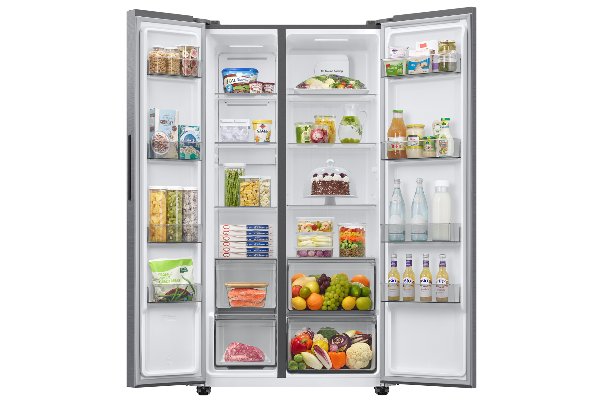 SBS Refrigerator RS40HM36 Non-Dispenser Modern and Sleek Design 529L Front-Open-with-food Silver 