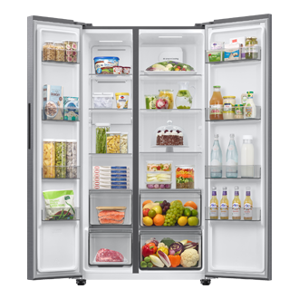 SBS Refrigerator RS40HM36 Non-Dispenser Modern and Sleek Design 529L Front-Open-with-food Silver 