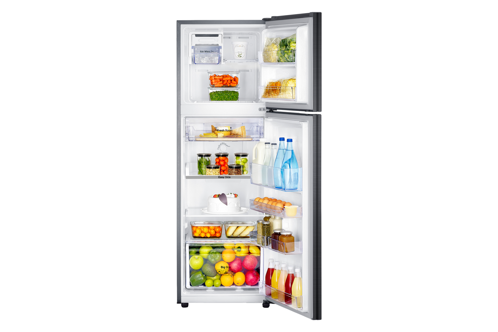 [ตู้เย็น 2 ประตู สี Blác~k ความจุ 256 ลิตร ตู้เย็น 9 คิว มีช่องเปิดด้านหน้าและแสดงอาหารภายใน]