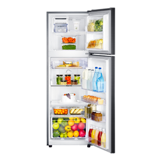 [ตู้เย็น 2 ประตู สี Blác~k ความจุ 256 ลิตร ตู้เย็น 9 คิว มีช่องเปิดด้านหน้าและแสดงอาหารภายใน]