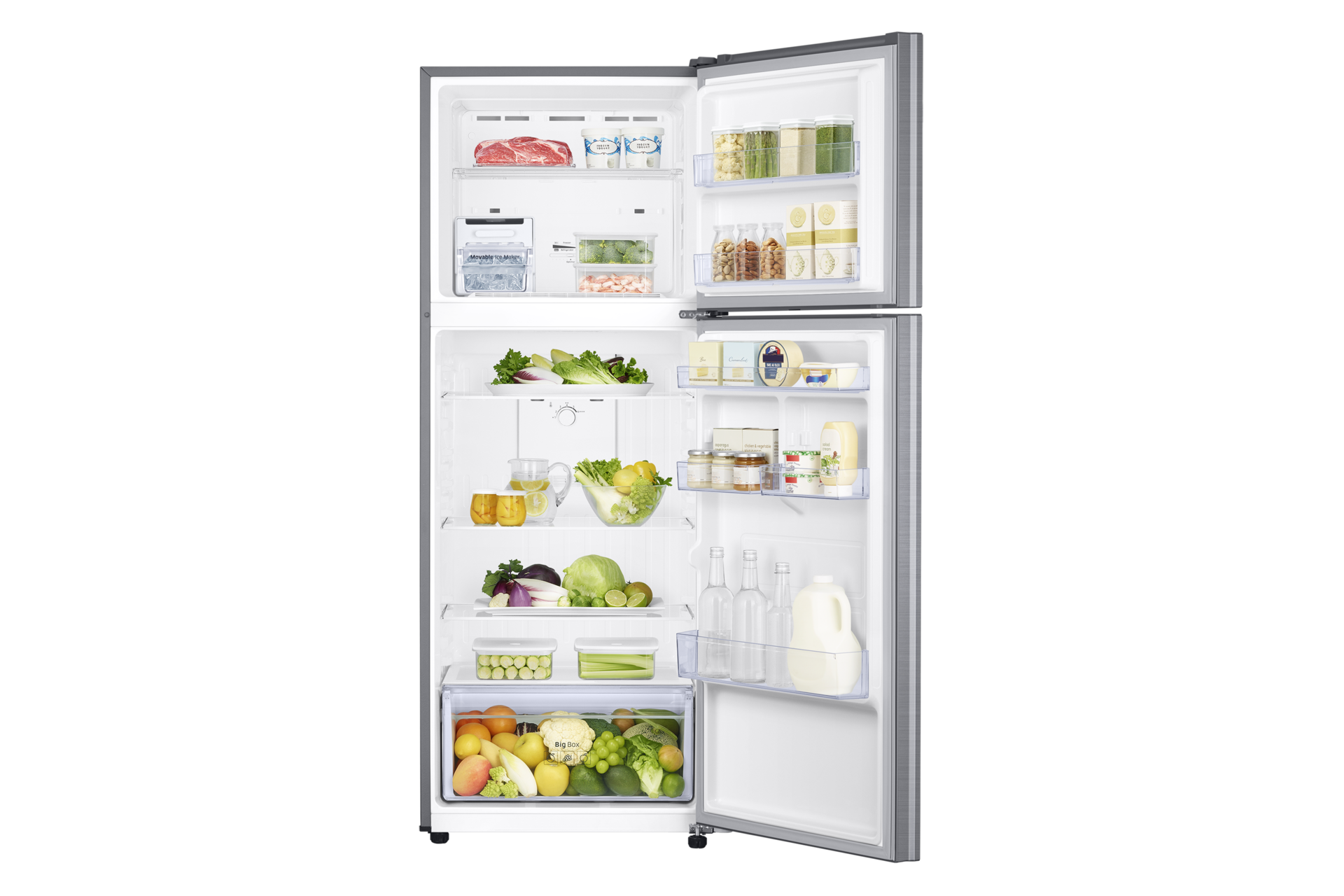 ตู้เย็น 2 ประตู มุมมองด้านหน้าแสดงความจุของการใส่อาหาร ตู้เย็น 14 คิว สี Elegant Inox