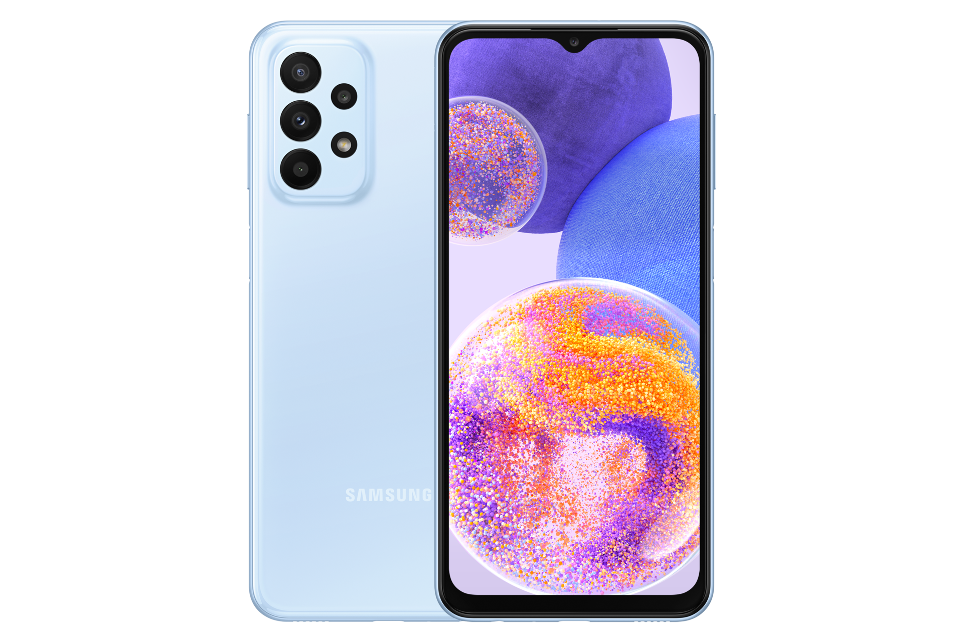 ดูราคาล่าสุดและซื้อซัมซุง Galaxy A23 สี Light Blue สมาร์ทโฟนที่ใช้ชิปเซต Snapdragon 680 รุ่นใหม่ และกล้องสี่ตัวความละเอียดสูง 50MP. 