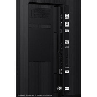 ทีวี Samsung Mini LED M90H มีพอร์ต USB, HDMI, LAN, พอร์ตเสาอากาศ และอื่น ๆ อยู่ด้านข้าง