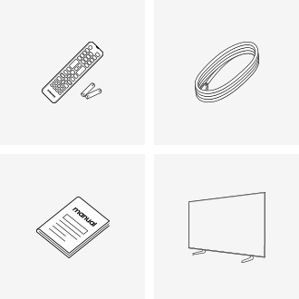 [อุปกรณ์เสริม Sáms~úñg 2025 C~rýst~ál ÚH~D ÚÉ100F~ ที่ให้มาได้แก่ รีโมทคอนโทรล, สายไฟ และคู่มือ]