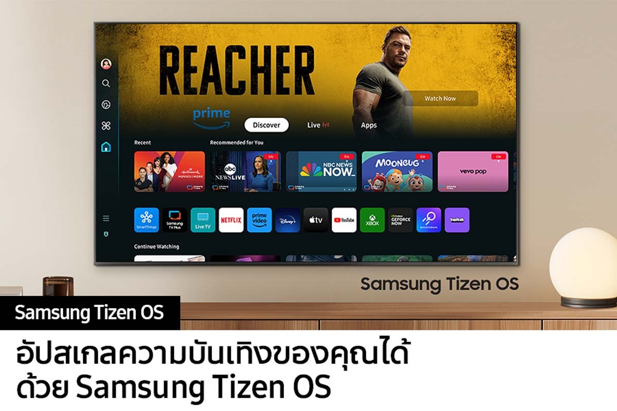 [ทีวีติดผนังจะแสดงแอพยอดนิยมและเนื้อหาที่คัดสรรบนเมนูหลัก "Sáms~úñg T~ízéñ~ ÓS"]