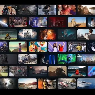แผงอาร์เรย์ที่แสดงฉากจากเนื้อหา เช่น รายการ ภาพยนตร์ และเกม