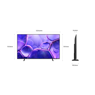 ขนาดหน้าจอ Samsung Crystal UHD U8500F เท่านั้น (1224.6 x 707.8 x 76.6 มม.) ความสูงพร้อมขาตั้ง Black Basic (759.1 มม.) ขนาดขาตั้ง Black Basic (812.6 x 199 มม.)
