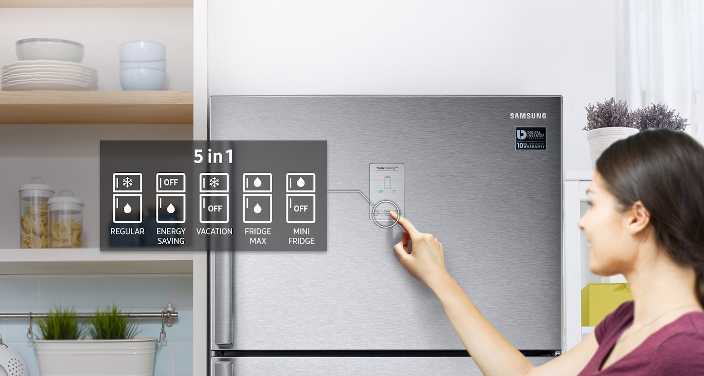 Kapıdaki butona dokunarak, Normal modu, sadece buzdolabını kullanarak Enerji Tasarrufu modunu, sadece dondurucuyu kullanarak Tatil modunu, her iki tarafı da buzdolabı olarak kullanırsanız Fridge Max modunu ve üst tarafı buzdolabı olarak kullanmanız halinde ise Mini Buzdolabı modunu seçebilirsiniz.