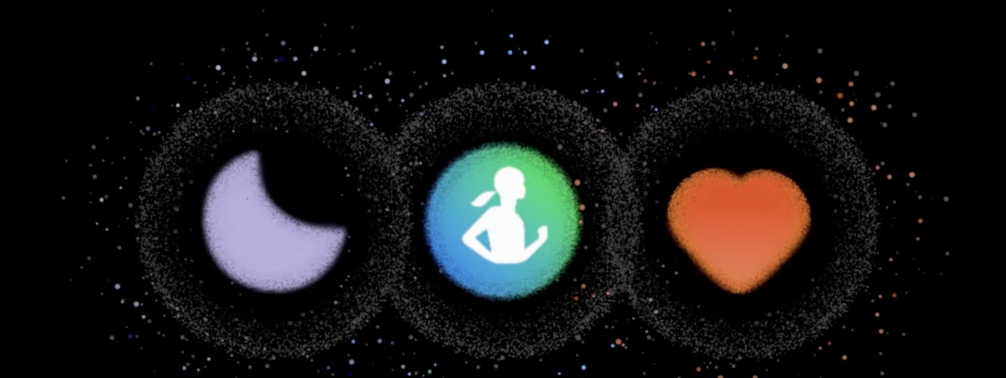 Her biri uyku takibi, Samsung Health ve kalp atış hızı takibini temsil eden üç noktalı uygulama simgeleri sıralanmış halde duruyor. Hepsi üstte uyku izleme simgesiyle birleşerek sonunda Samsung Health uygulaması simgesine ve kapsamlı sağlıklı yaşam puanını “92” olarak gösteren bir Energy Score grafiğine dönüşüyor.