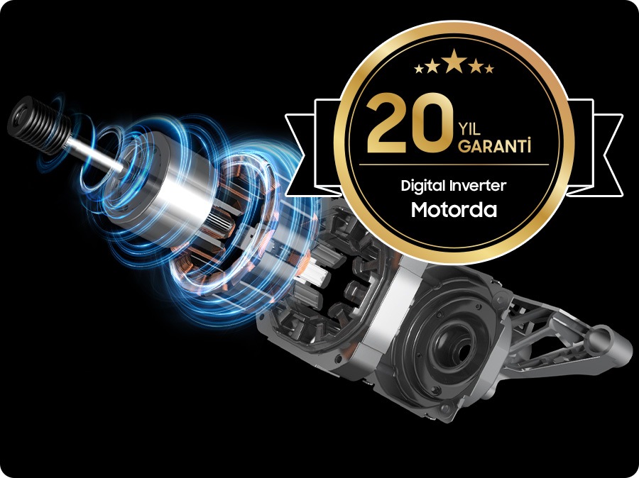 Çamaşır makinesinin dijital inverter motoru 20 yıl garantilidir.