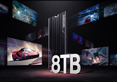 9100 PRO’nun etrafında çeşitli oyun ekranları gösteriliyor ve “8TB” yazıyor.