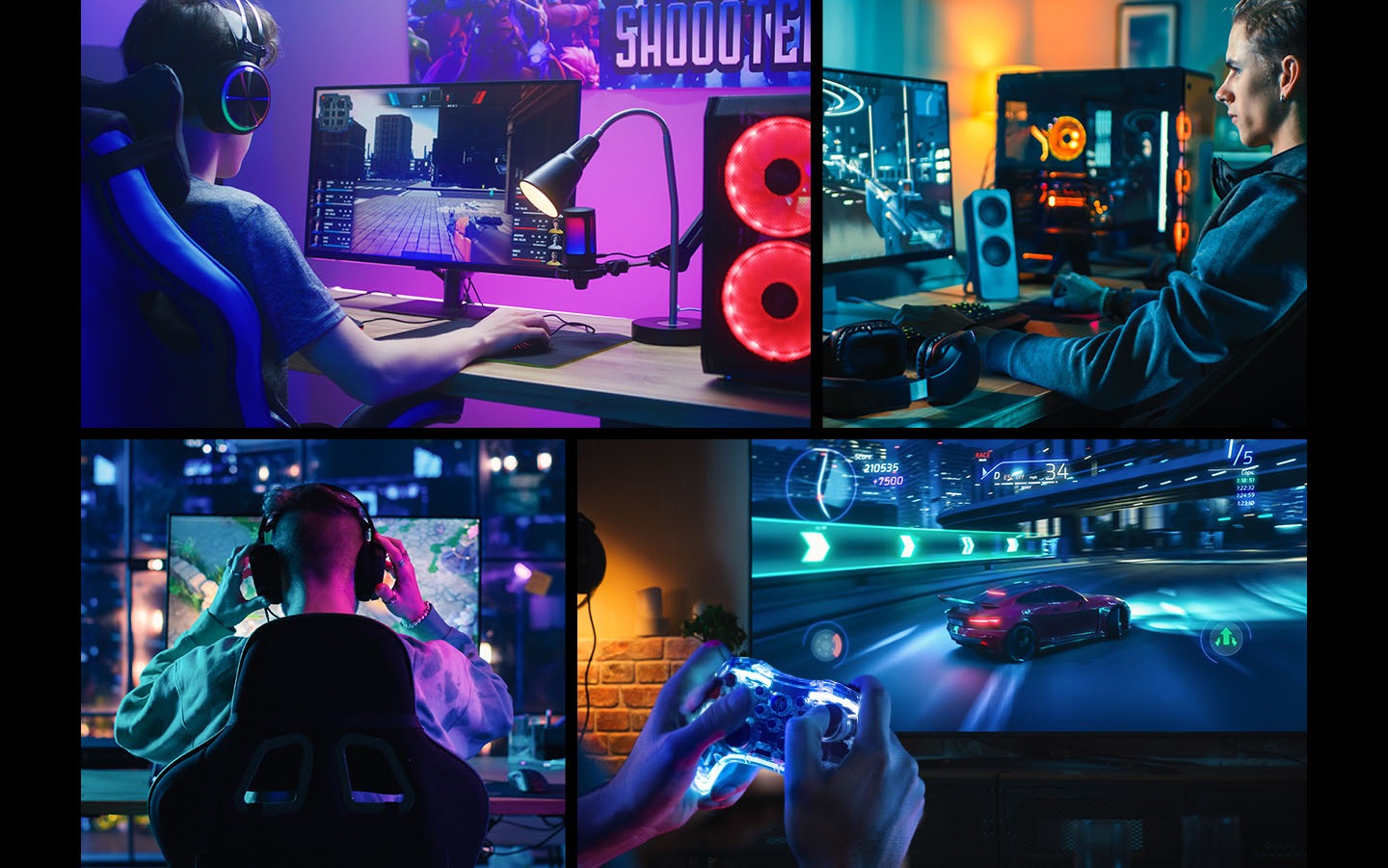 Masaüstü PC’ler ve oyun konsolları üzerinden oyun oynamaya dair çeşitli örnekler gösteriliyor.