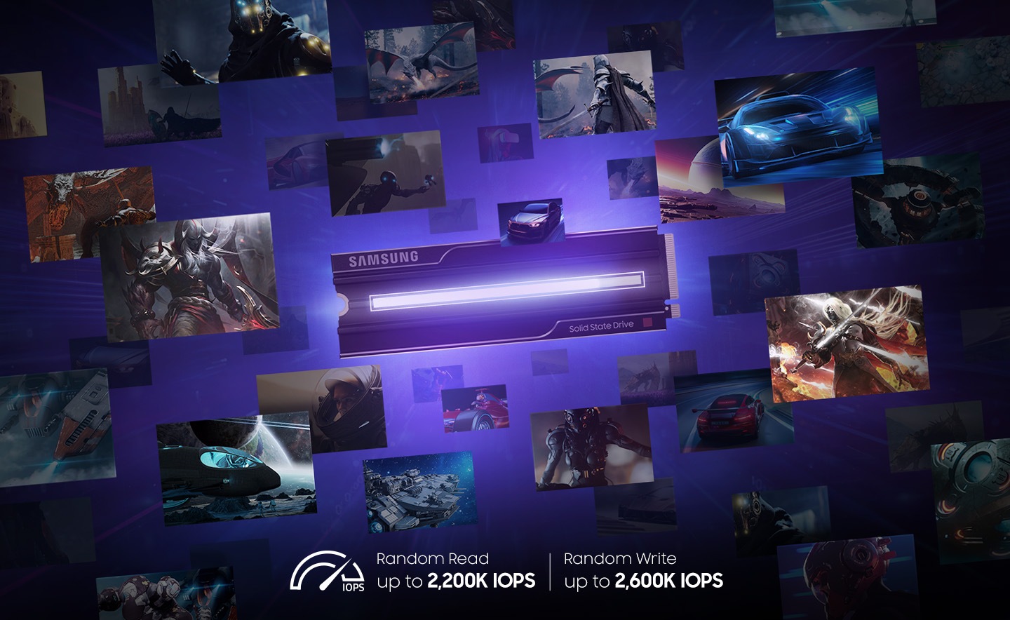 A variety of games are loaded, centered around the 9100 PRO with Heatsink. It has the words 