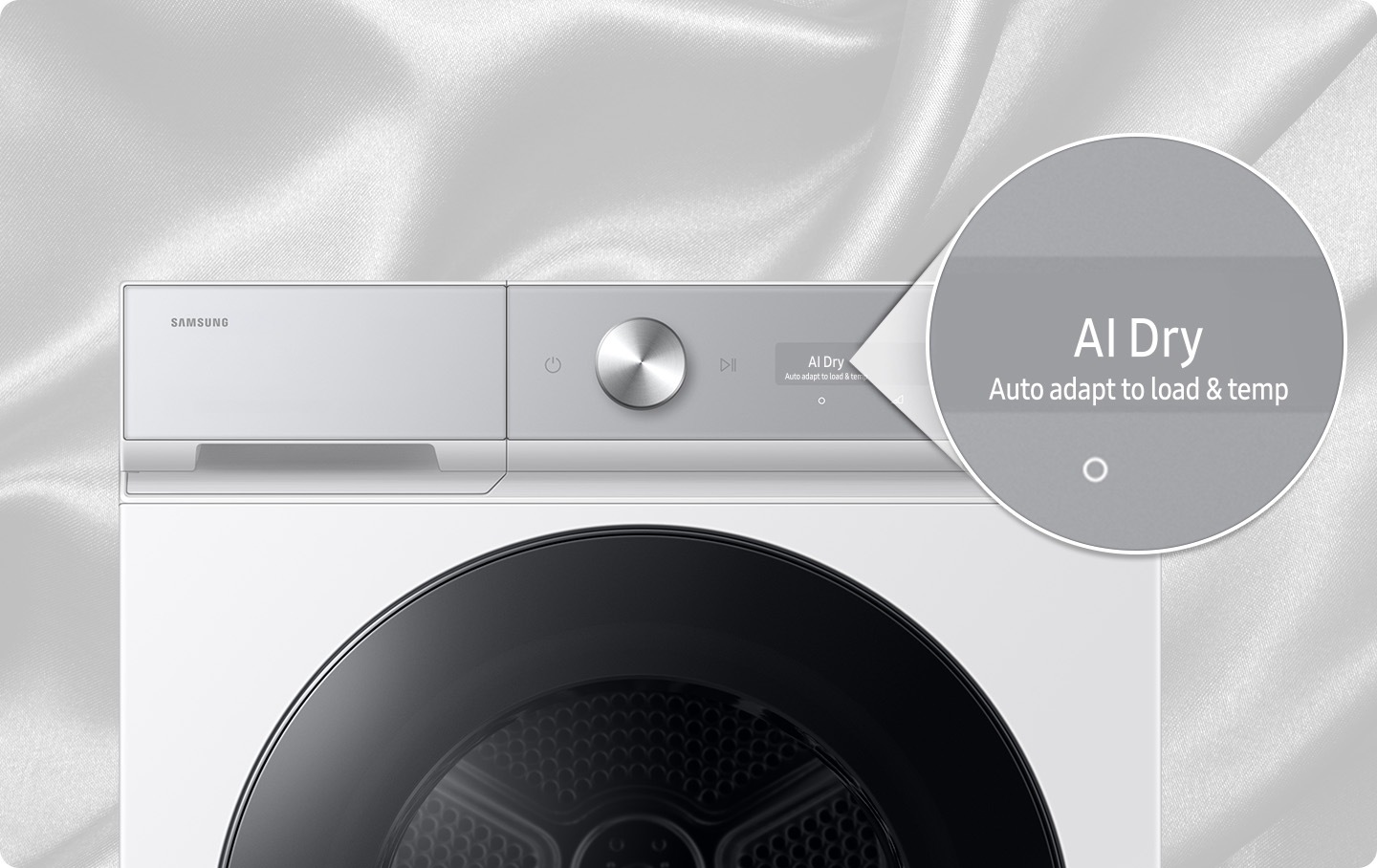 When set to AI Dry mode, the multi-sensing technology automatically senses the moisture level and generates optimal amount of heat for each cycle. This sensor intelligence for smarter drying saves 10% of energy and 15% of time.