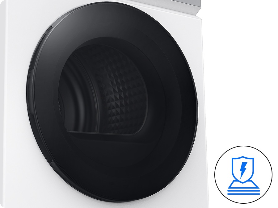 Tempered Glass Door of washing machine with a view of the inside. The Icon shows strong and durability.