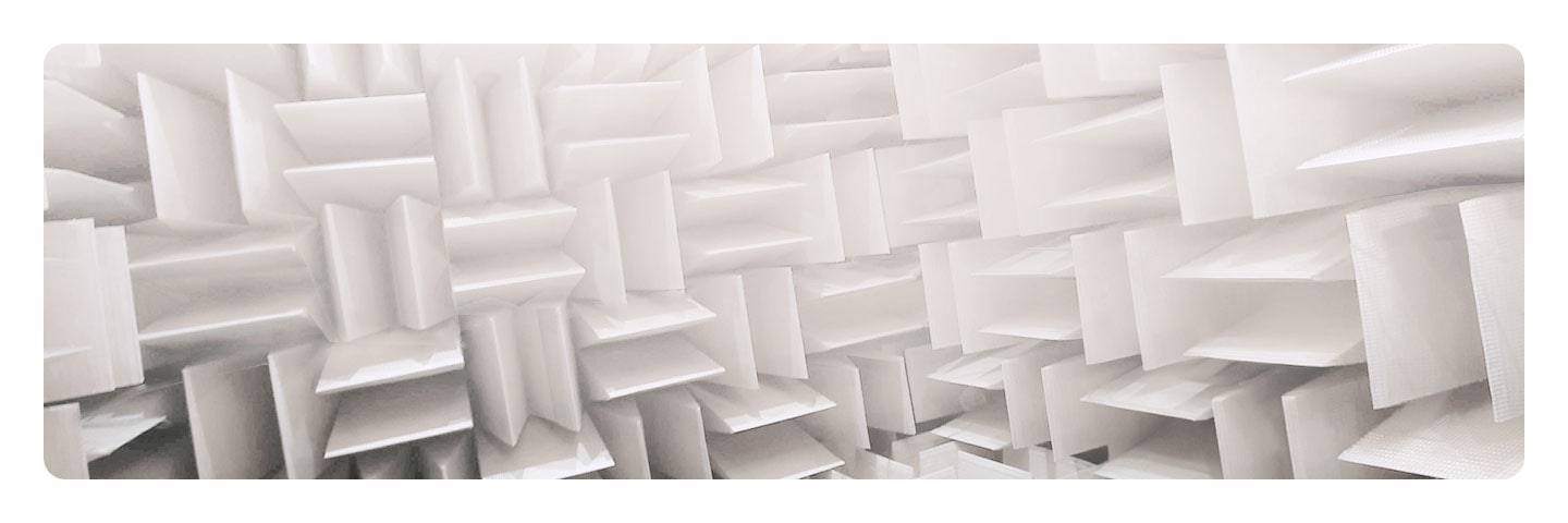 A close up of an anechoic chamber used to test soundbars.