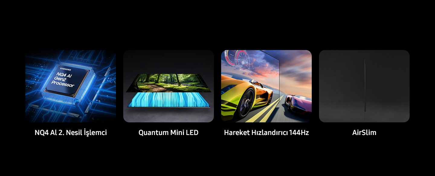 Samsung NQ4 AI Gen2 Processor, Quantum Matrix Technology Slim, Motion Xcelerator 144Hz, AirSlim Design.
