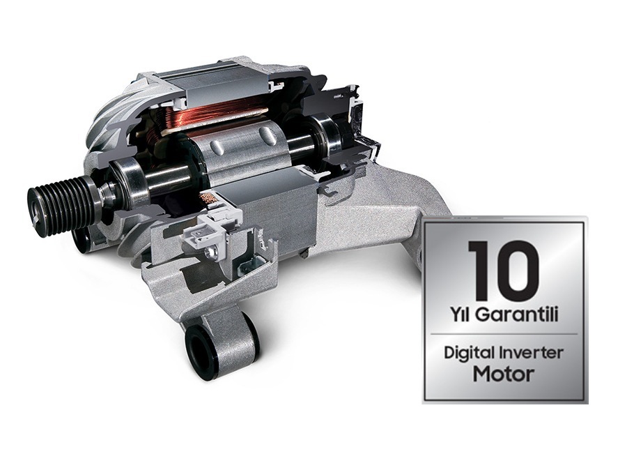 Çamaşır makinesinin Digital Inverter teknolojili motoru 10 yıl garantilidir.