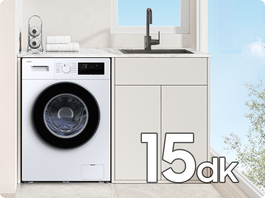 Hızlı Yıkama programı etkinleştiriliyor ve program 15 dakikada hızla tamamlanıyor.