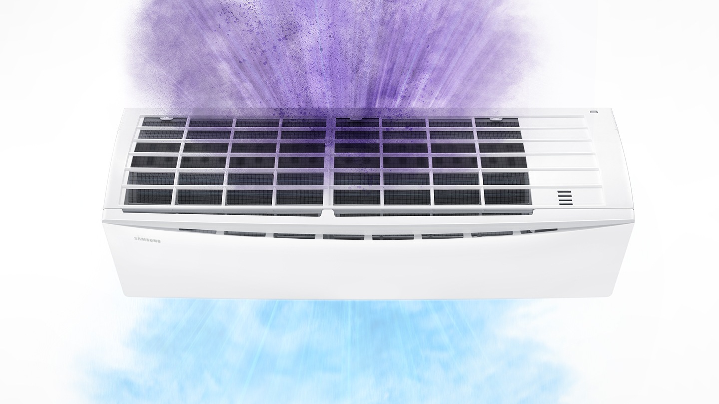 Samsung duvar tipi klima, havadaki tozu filtreleyerek temiz ve soğuk hava üfler.