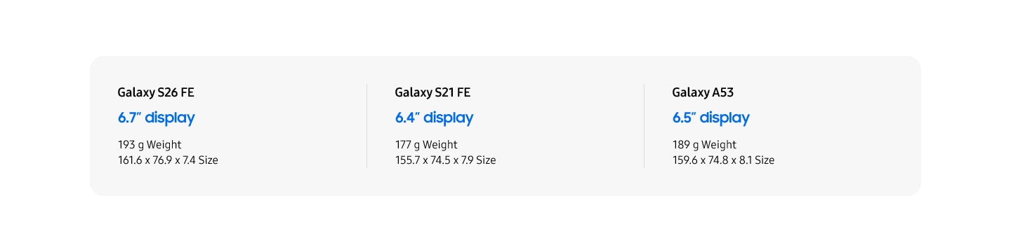Galaxy S26 FE ekran ve boyutlar