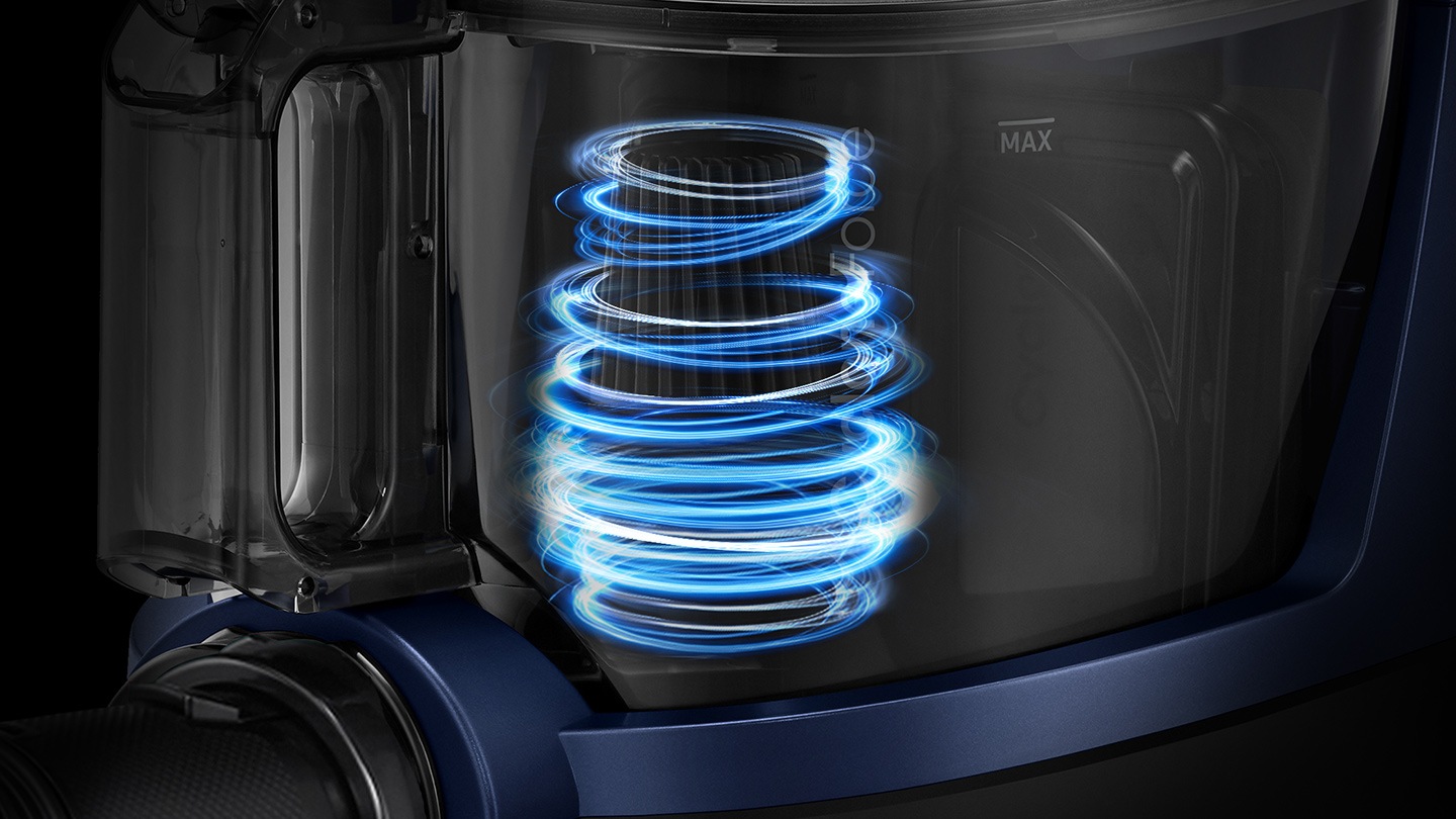 The blue swirly light inside VC3500TM demonstrates the extreme suction power of the CycloneForce.