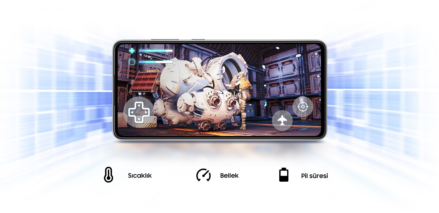 Galaxy A72 siz oyun oynarken pili, sıcaklığı ve belleği optimize etmek için oyun tarzınızı öğrenen Game Booster özelliğine sahiptir.