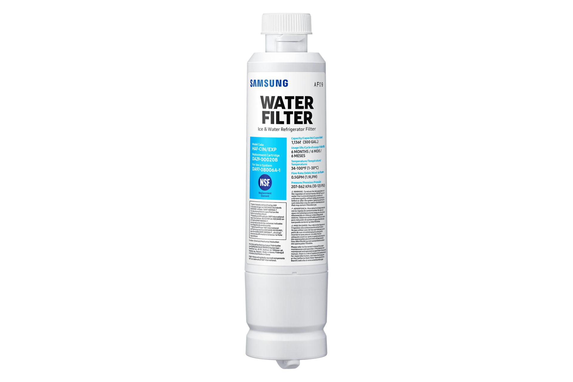 Water Filter Refrigerator Accessory with Fresh filtered Water with Certified performance Front3 White 