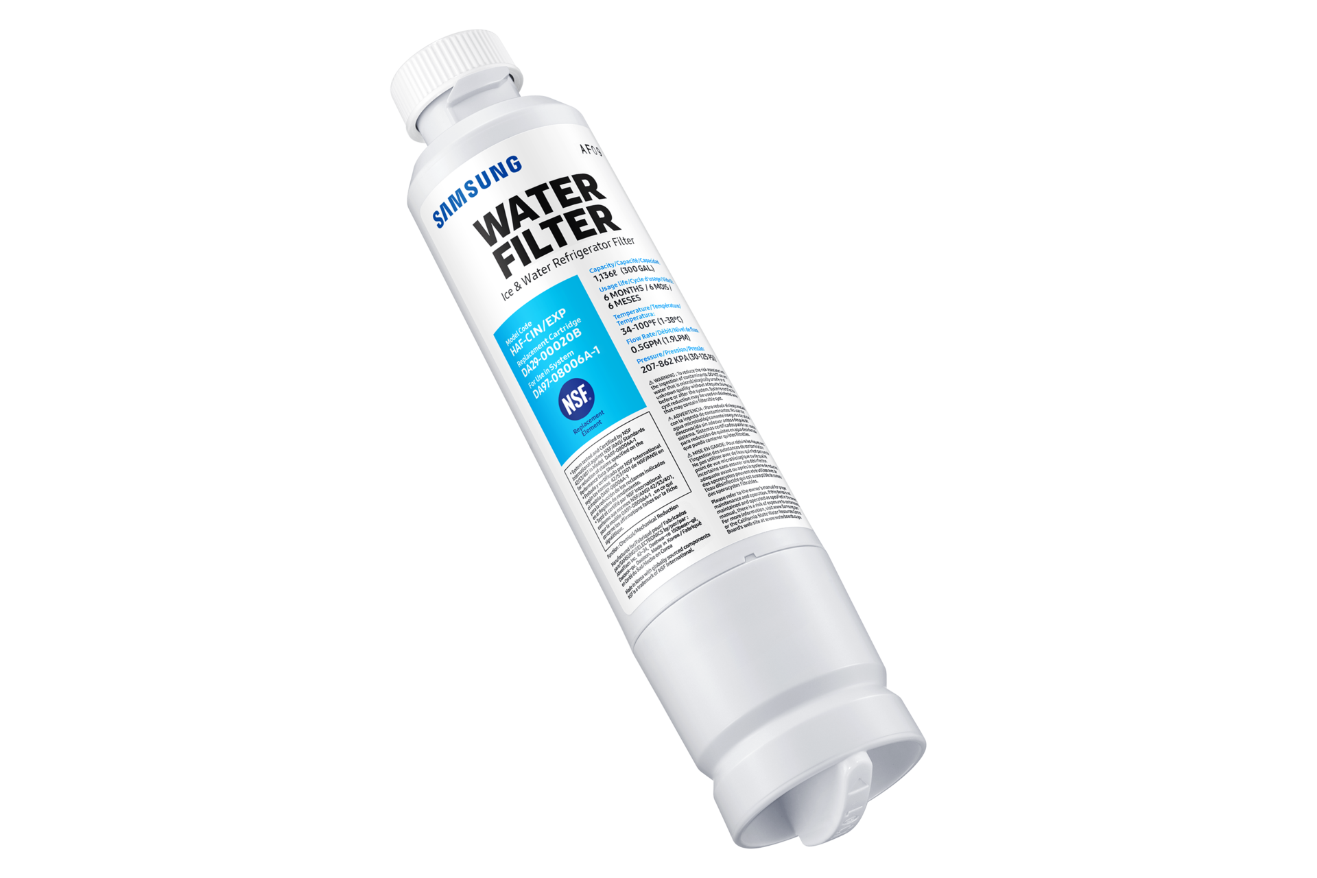 Water Filter Refrigerator Accessory with Fresh filtered Water with Certified performance Perspective White 