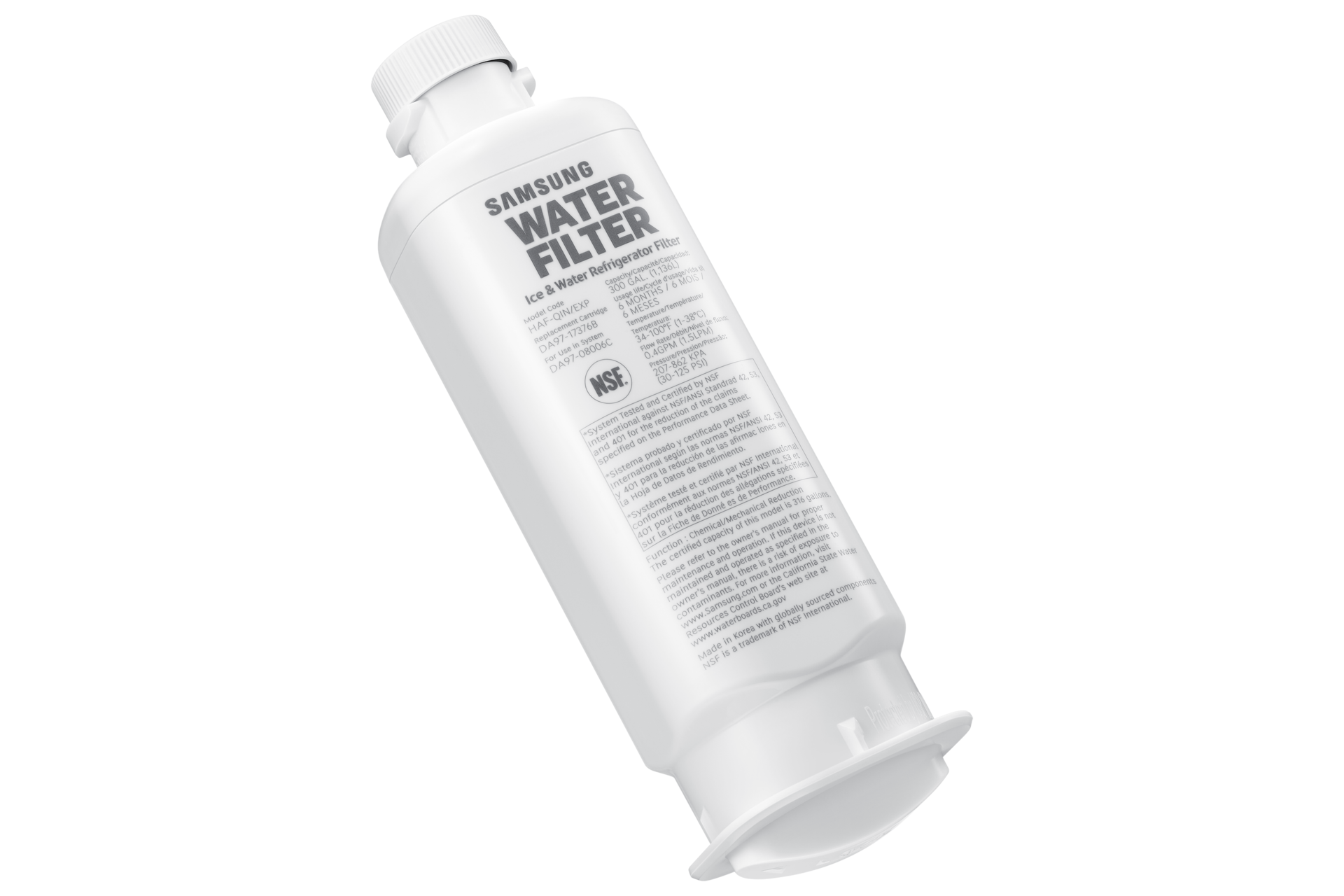 Water Filter Refrigerator Accessory with Fresh filtered Water with Certified performance Front1 White 