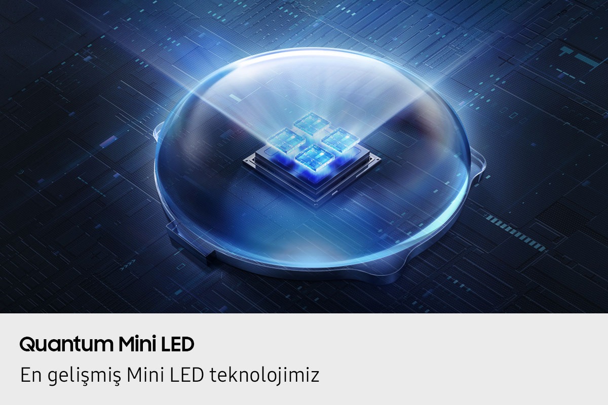 Şeffaf bir kubbe içinde dört adet Mini LED görüntüleniyor. LED’ler açılıyor ve mavi renkte parlayarak kubbenin içinden geçen bir ışık demeti yayıyor.