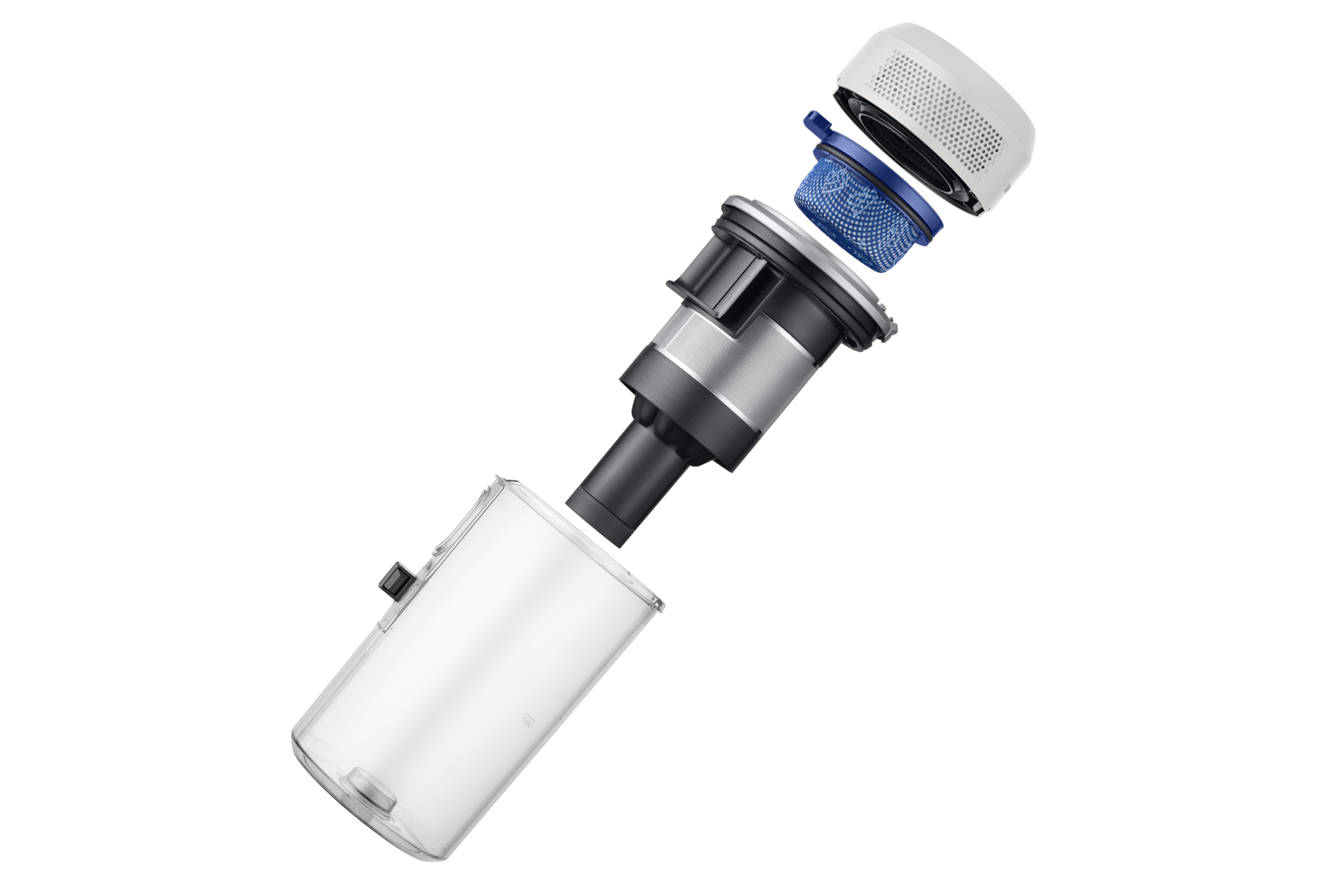 Jet 85S Stick VC 250W / 60 Min. 2.43kg with the Slim LED Brush Dust-Bin-Detail3 Satin Greige 