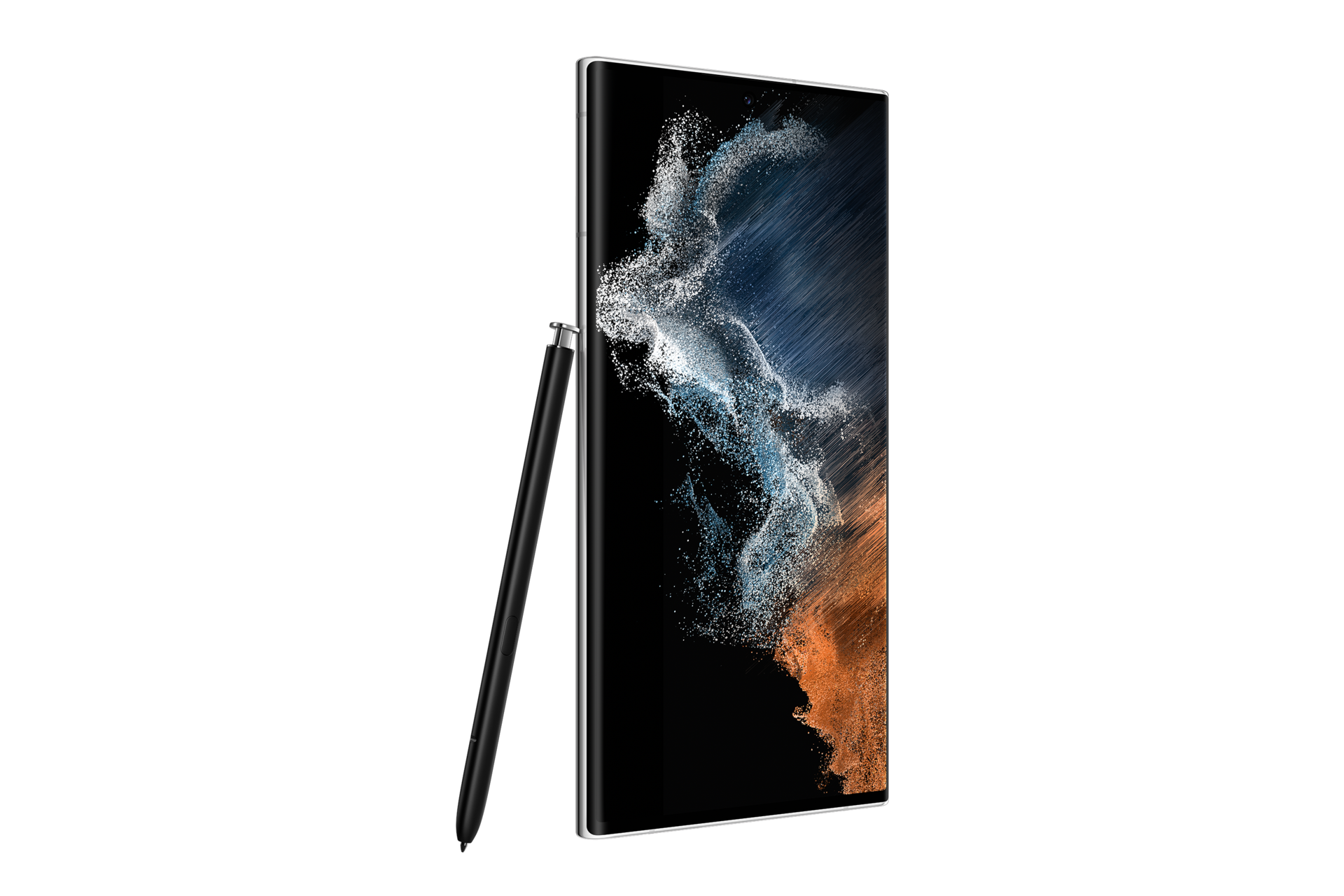 皎月白，不同角度之產品外觀 (與 S Pen)