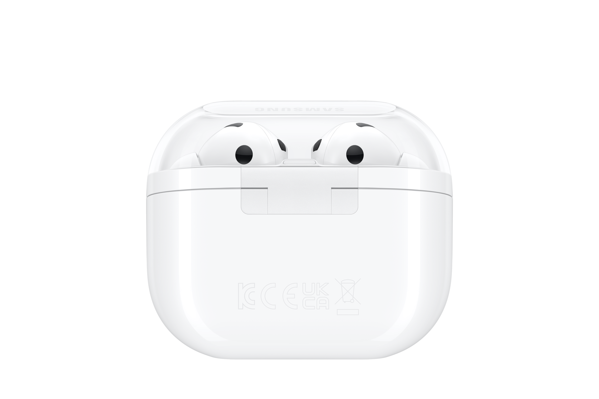 雲朵白，Buds 充電盒外觀背面 (耳機於盒中)