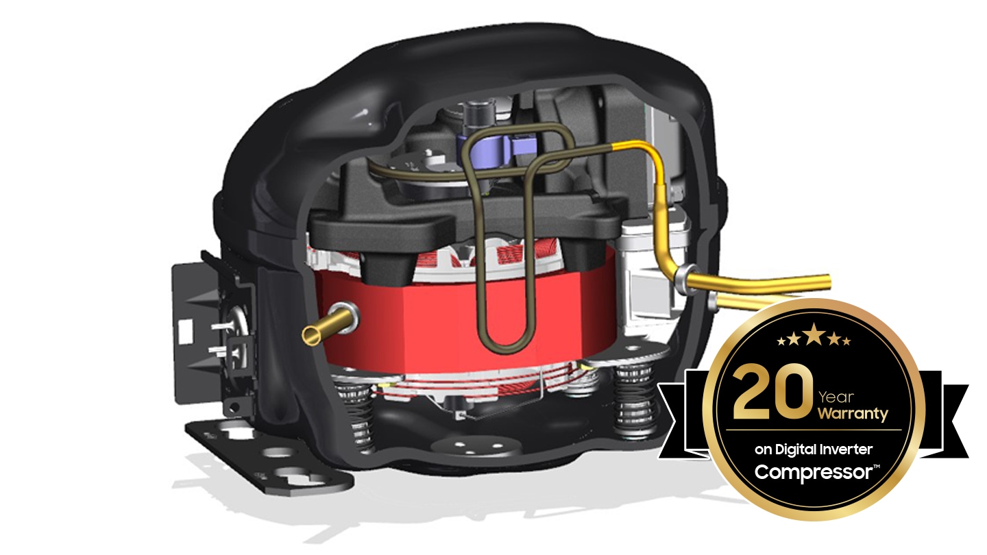高效能、低噪音、更耐用。 數位變頻壓縮機會根據製冷需求自動調整效能。 使他可以安靜、高效的運作，且享有壓縮機 20 年保固服務¹。
