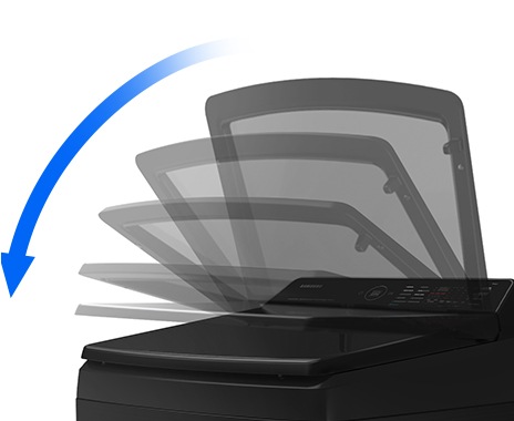 緩降式上蓋設計，不僅安全、便利且降低噪音。在洗衣機運轉時，透過透明的強化玻璃上蓋，還可輕鬆看到洗衣機內部，耐用且不易刮傷。