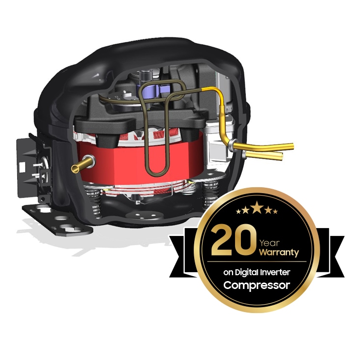 高效能、低噪音、更耐用。 數位變頻壓縮機會根據製冷需求自動調整效能。 使他可以安靜、高效的運作，且享有壓縮機 20 年保固服務¹。