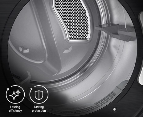 拋光不鏽鋼內槽除了更堅固、更耐用，還更容易清潔，拋光設計可有效避免衣物被桶槽內壁刮傷或磨損，讓烘衣效率最大化同時保持衛生乾淨。