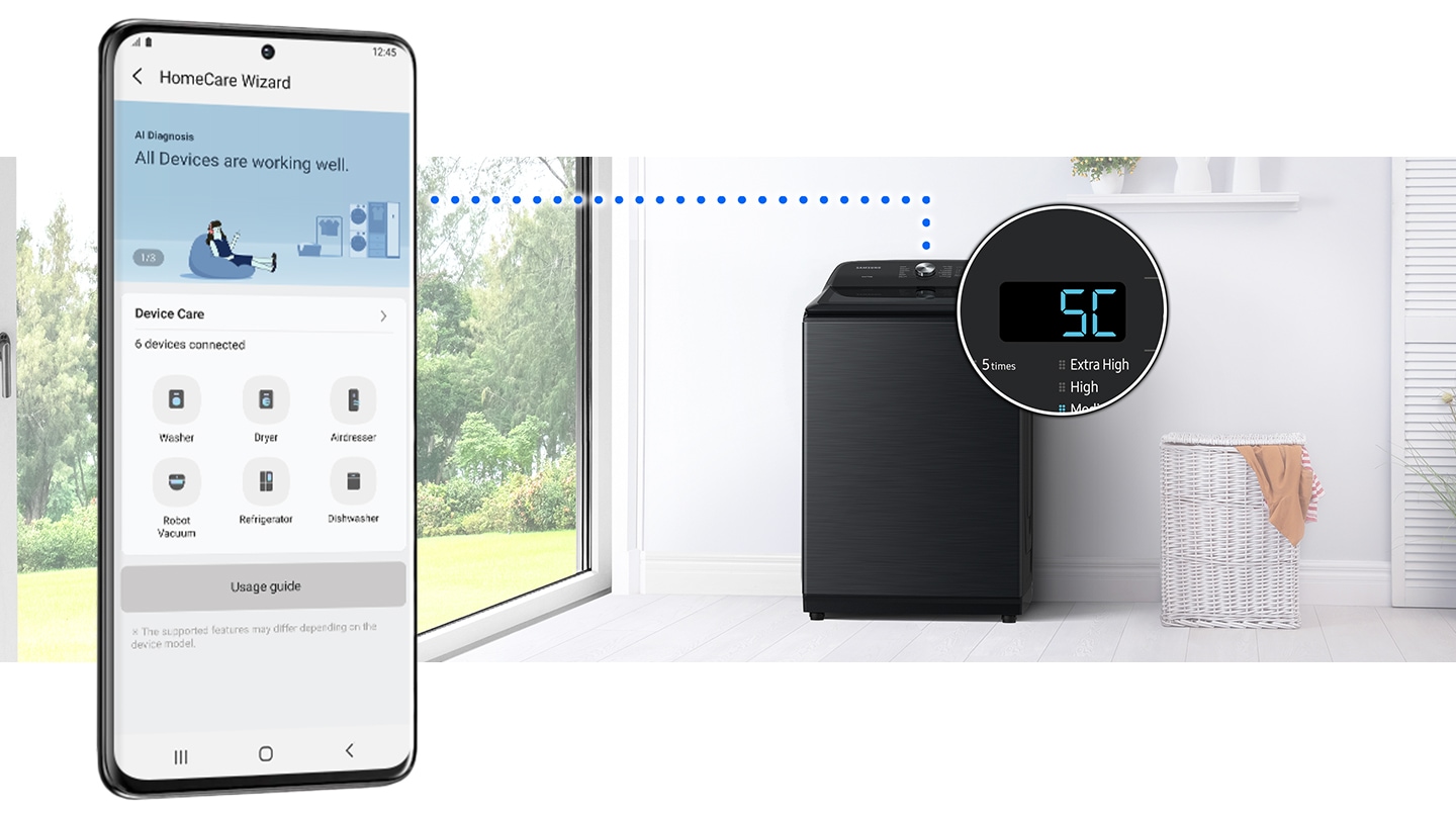 更輕鬆有效地使用洗衣機。SmartThings App¹ 可通過深度學習使用者的洗滌習慣² 為消費者提供最佳洗程建議³。洗衣規劃程序可優化使用者的日常洗衣計劃⁴。HomeCare Wizard 可遠端排除故障。