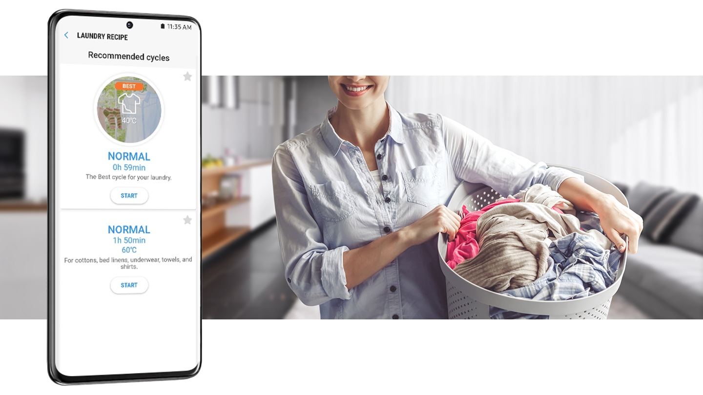 更輕鬆有效地使用洗衣機。SmartThings App¹ 可通過深度學習使用者的洗滌習慣² 為消費者提供最佳洗程建議³。洗衣規劃程序可優化使用者的日常洗衣計劃⁴。HomeCare Wizard 可遠端排除故障。