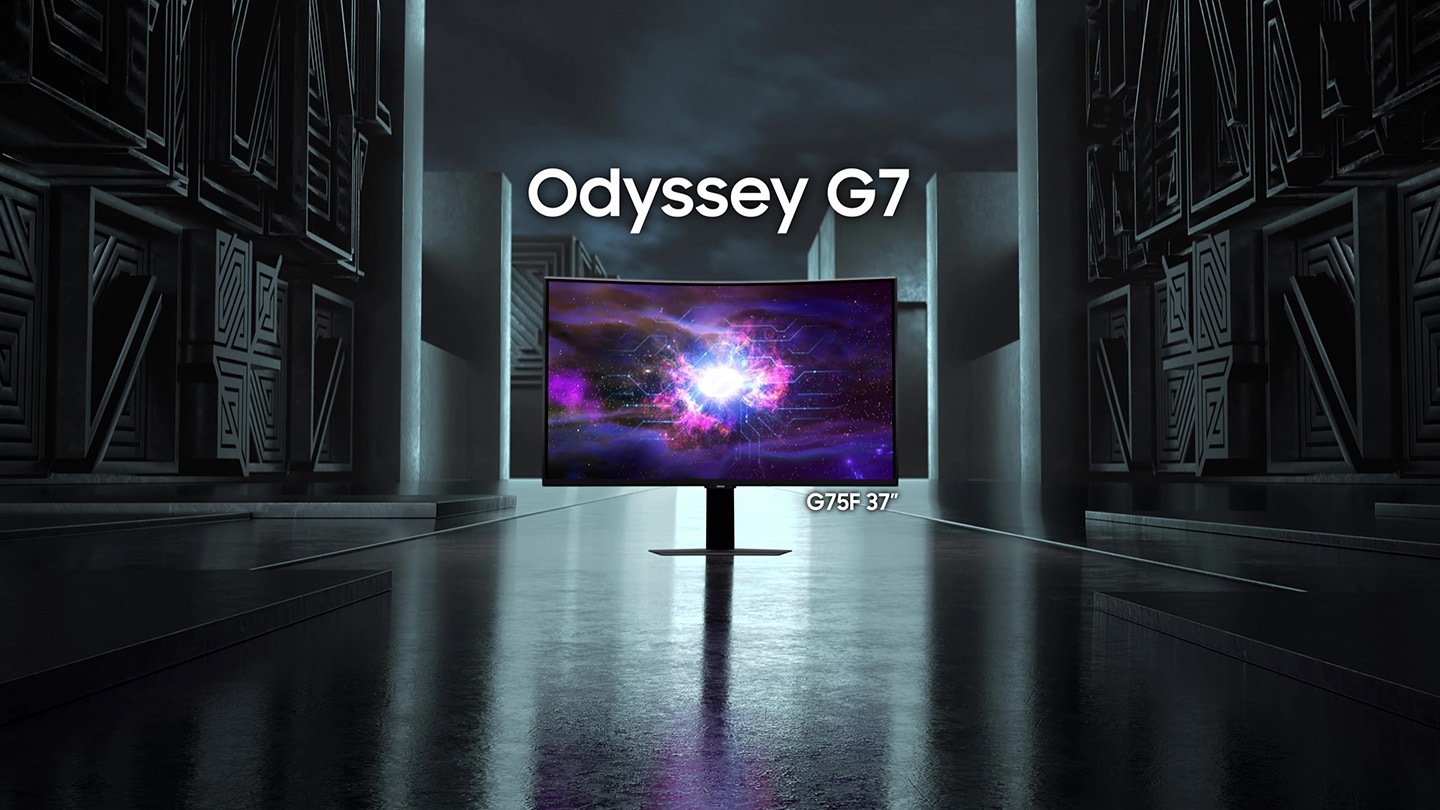電競未來式。37吋 Odyssey G7 G75F。37吋 UHD 顯示螢幕，視野更寬廣。在 1000R 曲率展開視界。。VESA DisplayHDR 600。相較於 HDR OFF，HDR ON 時呈現出更明亮的小屋影像。165Hz 更新頻率和 1ms(GtG) 反應時間。165Hz & 1ms 比 60Hz &5ms 能更清楚地呈現太空船攻擊的場景。螢幕畫面為模擬示意，僅供參考。更新頻率和反應時間可能會因輸入訊號源的效能而有所不同。1ms 代表一毫秒，為平均反應時間介於 1.00ms 到 1.99ms 之間，取整數後的數值。根據內部測試條件下測得的 GtG 數值。實際效果可能因內容與顯示器設定而異 (需設定為 Extreme mode)。GtG (Gray to Gray，灰階到灰階) 測量顯示器像素一個灰階到另一個灰階所需要的時間。AMD FreeSync Premium Pro。相較於 FreeSync OFF，FreeSync ON 時呈現出更流暢的摩托車騎行場景。震撼螢幕，極致電競體驗。37吋 Odyssey G7 G75F。Samsung 標誌。