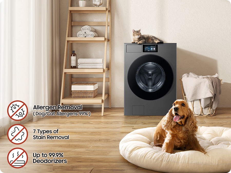 與寵物一起保持清潔和新鮮。寵物護理課程在去除 7 種寵物污垢方面的效率提高了 24%¹。它還可以去除高達 99.9% 的寵物食品和糞便產生的氣味²，以及高達 99% 的寵物毛皮和灰塵中的過敏原³。而且去除糞便污漬效果更佳⁴。