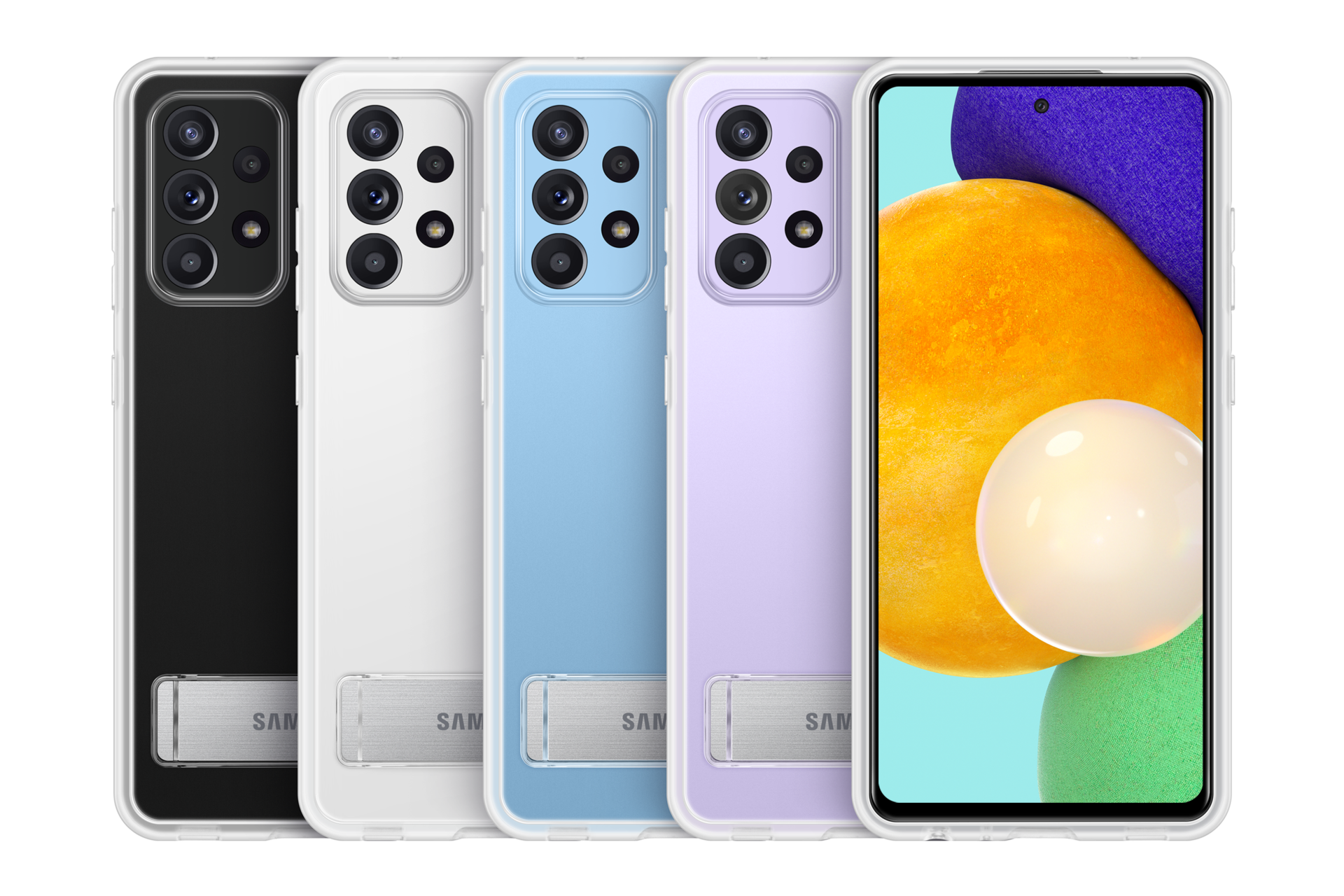 產品外觀正面及背面並列 (搭配多款不同顏色之Galaxy A52 5G)