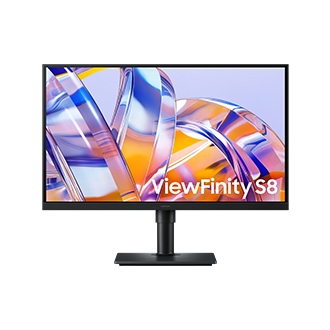 27吋 Samsung ViewFinity S8 S80UH 正面，螢幕顯示一系列明亮的色彩。