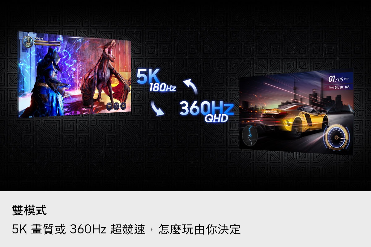 Fast IPS。畫面呈現真實鮮豔色彩。Fast IPS 標誌與 178 度寬廣視角標誌。三部顯示器以不同角度呈現相同的空戰場景。