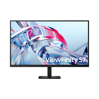 32吋 Samsung ViewFinity S7 S70H 正面，螢幕顯示一系列明亮的色彩。