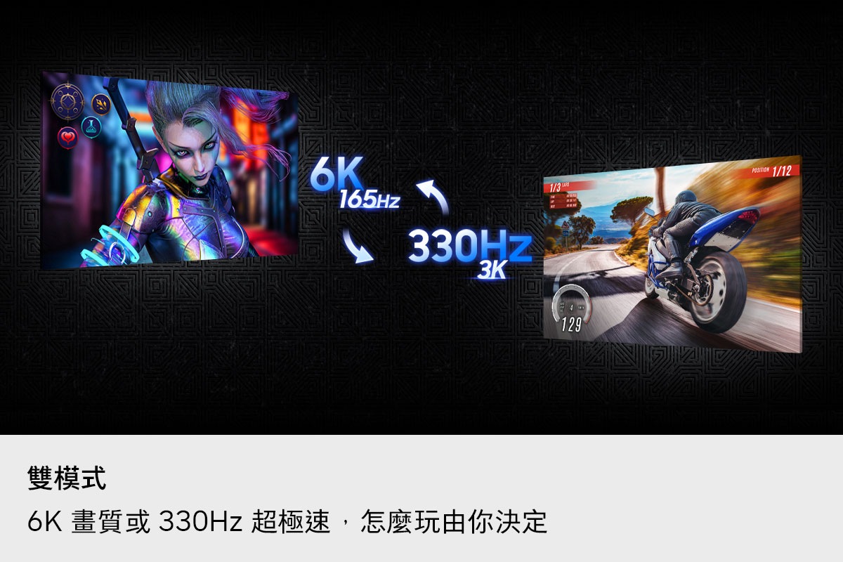 Fast IPS。畫面呈現真實鮮豔色彩。Fast IPS 標誌與 178 度寬廣視角標誌。三部顯示器以不同角度呈現相同的空戰場景。