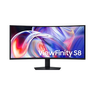 40吋 Samsung ViewFinity S8 S85TH 正面，螢幕顯示一系列明亮的色彩。